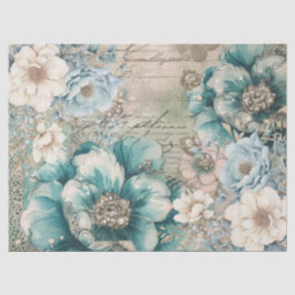 De Seda Pastel Teal & Blue Watercolor Floral Papel Tecido