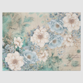 De Seda Pastel Teal & Blue Watercolor Floral Papel Tecido