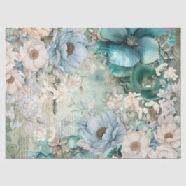 De Seda Pastel Teal & Blue Watercolor Floral Papel Tecido
