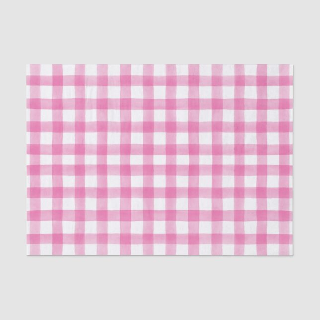 De Seda Pink Watercolor Dots Gingham Papel Tecido (Frente )