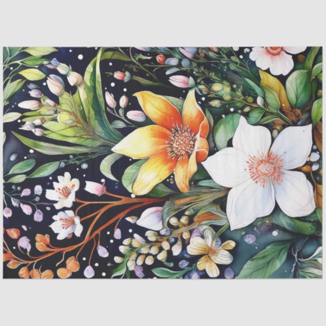 De Seda Primavera Floral Colorida Papel Tecido (Frente )