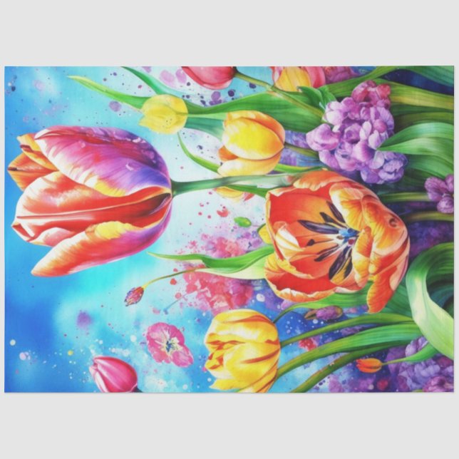 De Seda Primavera Floral Tulipas Papel Tecido (Frente )