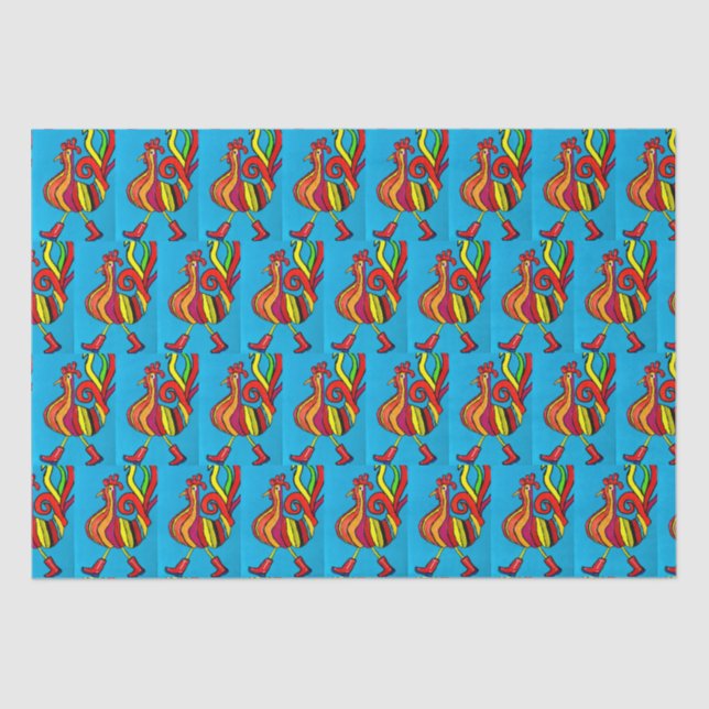 De Seda Rooster com botas Papel Tecido (Frente )