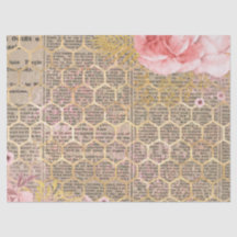 Rosa e Dourado Papel Teclado Decoupage Honeycomb