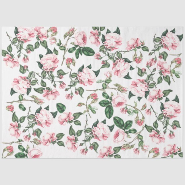 De Seda Rosa Flores Rosebuds Papel Tecido Floral (Frente )