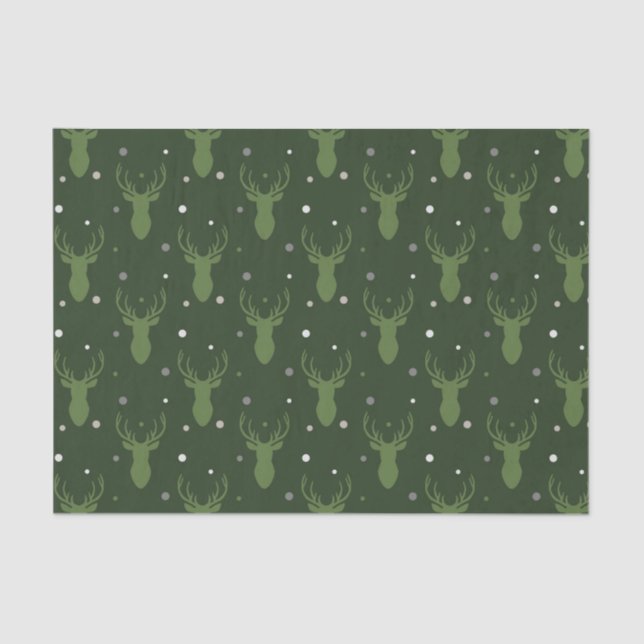 De Seda Rustic Holiday Antlers Verdes Papel Tecido (Frente )