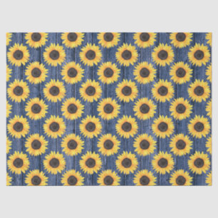 De Seda Rústico Floral Girassóis Azul Papel Tecido