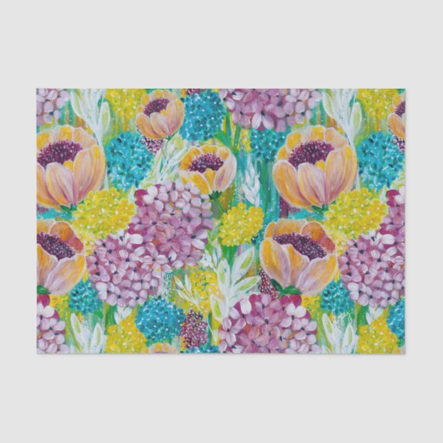 De Seda Sinfonia Hydrangea Poppy Papel Tecido Floral (Frente )