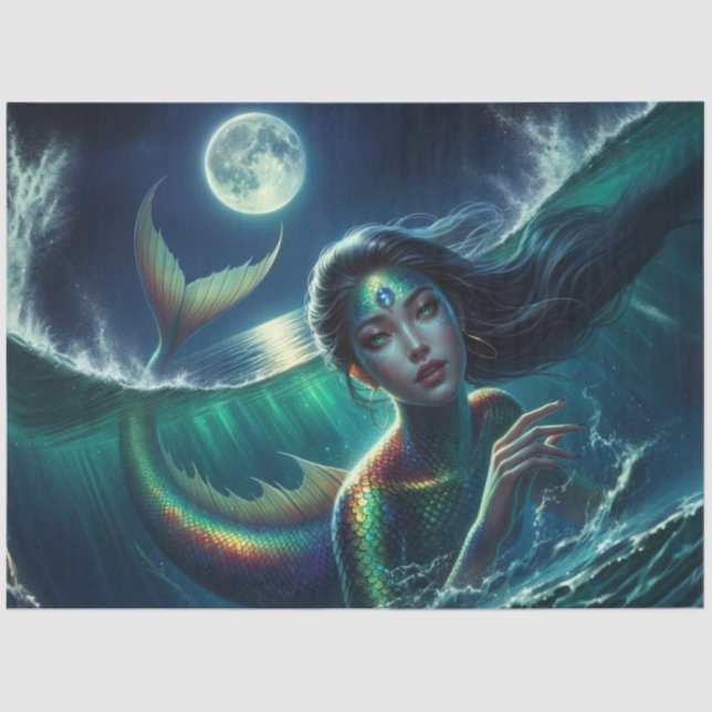 De Seda Siren iluminado pela lua - Sereia - Papel Decoupag (Frente )