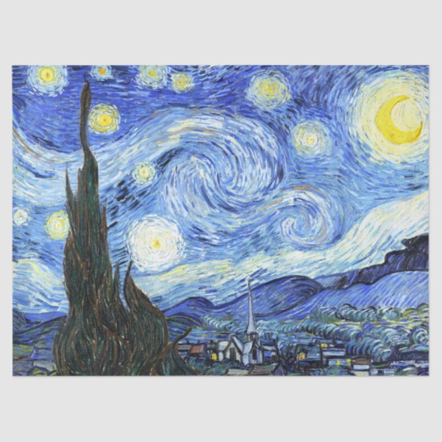 De Seda Starry Night Van Gogh Impressionismo Papel Tecido (Frente )