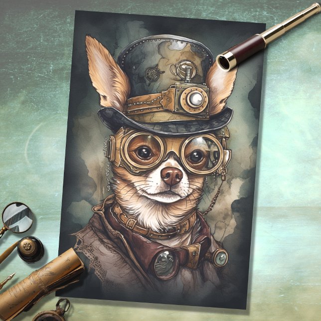 De Seda Steampunk Chihuahua 3 - Papel Decoupage (Criador carregado)