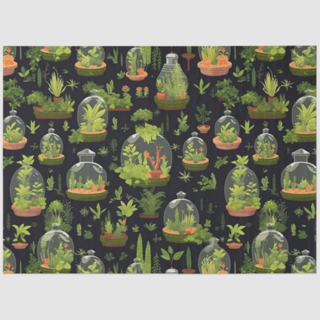 De Seda Terrários Botânicos sobre Papel Tecido Preto (Frente )