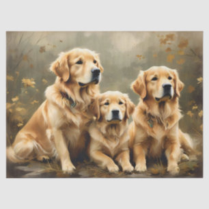 De Seda Três Cães Retriever Dourados Retrato Papel Tissue