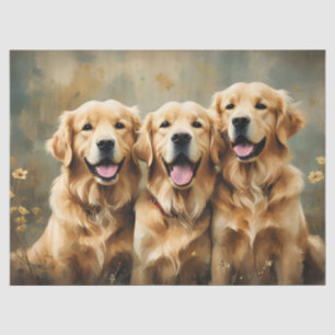 De Seda Três Cães Retriever Dourados Retrato Papel Tissue