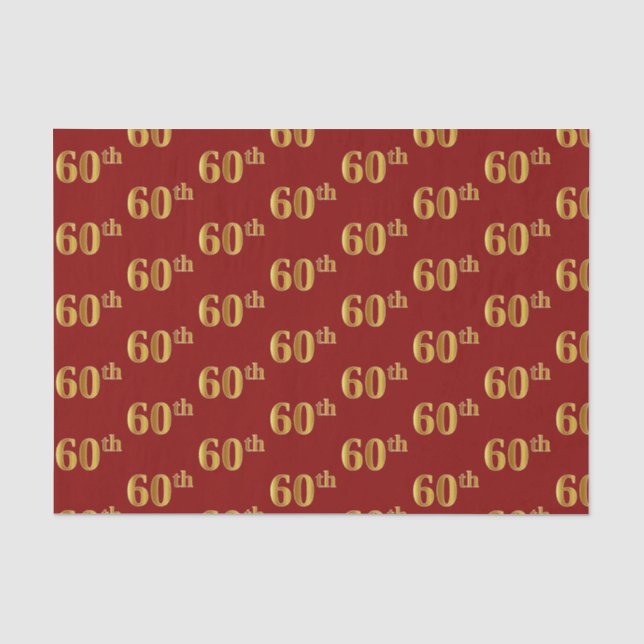 De Seda Vermelho, Faux Dourado 60º (Sessenta) Papel Tecido (Frente )