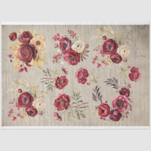 De Seda Vintage burgundy Flores Ranunculus papel antigo