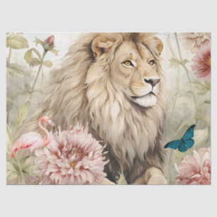 De Seda Vintage Decoupage Pastel Floral Lion Papel Tecido