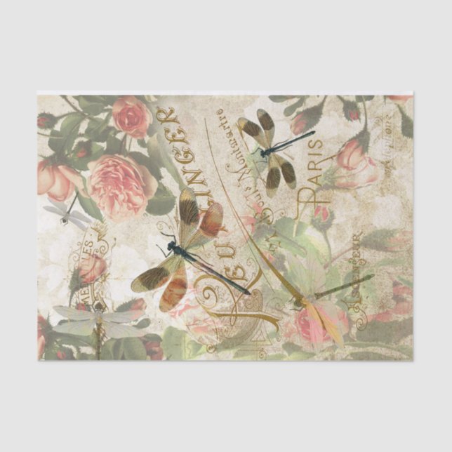 De Seda Vintage Dragonfly Ephemera Decoupage Papel Tecidua (Frente )