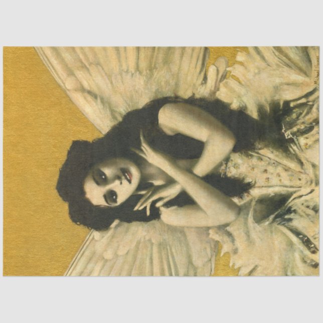 De Seda Vintage Gothic Angel Sobre Papel Dourado (Frente )