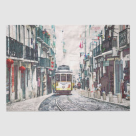 De Seda Vintage Town Trolage Car Decoupage Papel Tecido