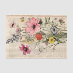 De Seda Vintage Wild Flowers em papel antigo Decoupage