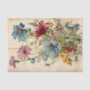 De Seda Vintage Wild Flowers em papel antigo Decoupage