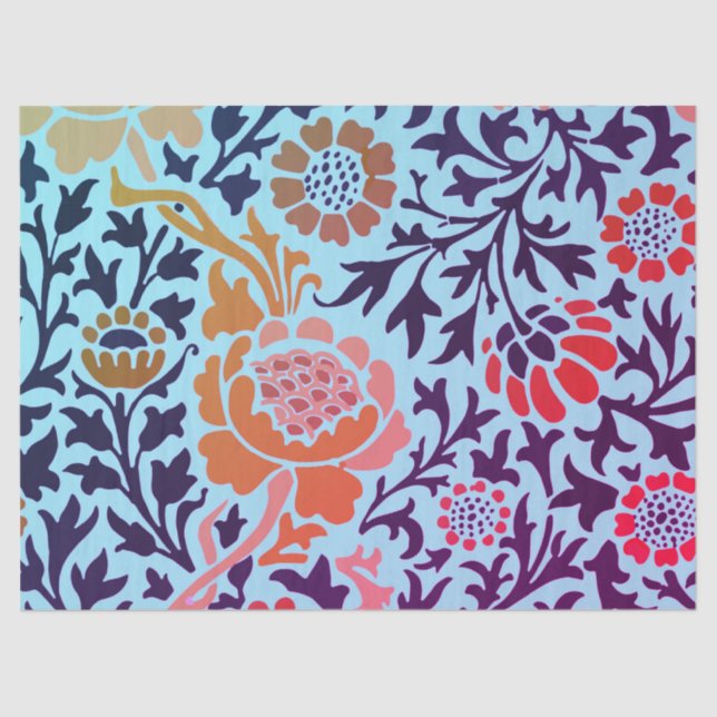 De Seda William Morris FLORES SOBRE O Papel Tecido AZUL (Frente )