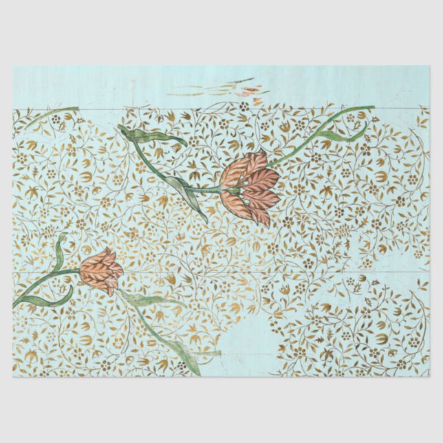 De Seda William Morris VINE E TULIP AQUA Papel Tecido (Frente )