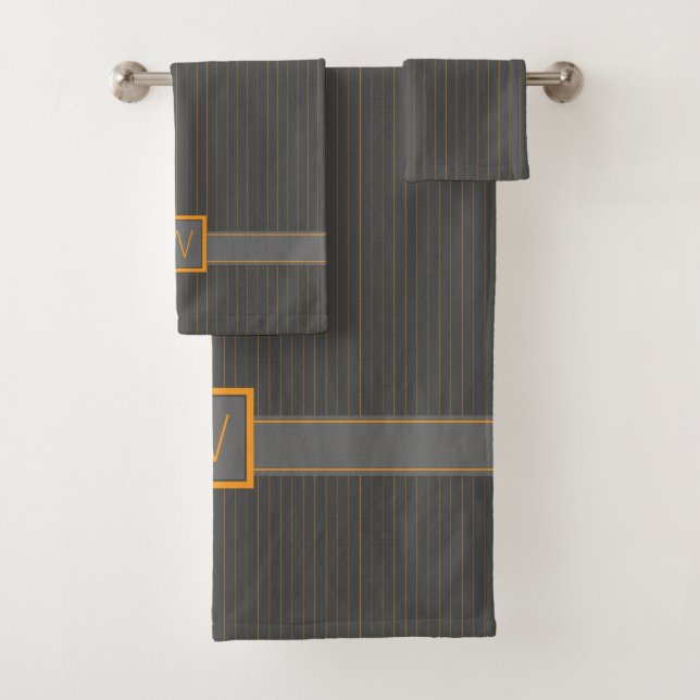 De Toalhas Cinza com Conjunto Laranja Pinstripes Towel (Insitu)