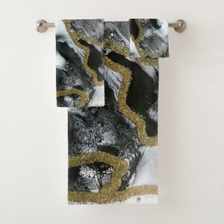 De Toalhas Conjunto Preto, Branco e Bandeja Dourada | Quic |