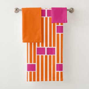 De Toalhas Linhas Laranja e Caixas Rosa Banho Conjunto