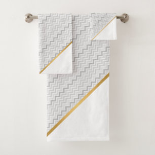 DE TOALHAS LUXE CINZA BRANCA CHEVRON DOURADO BANHO CONJUNTO