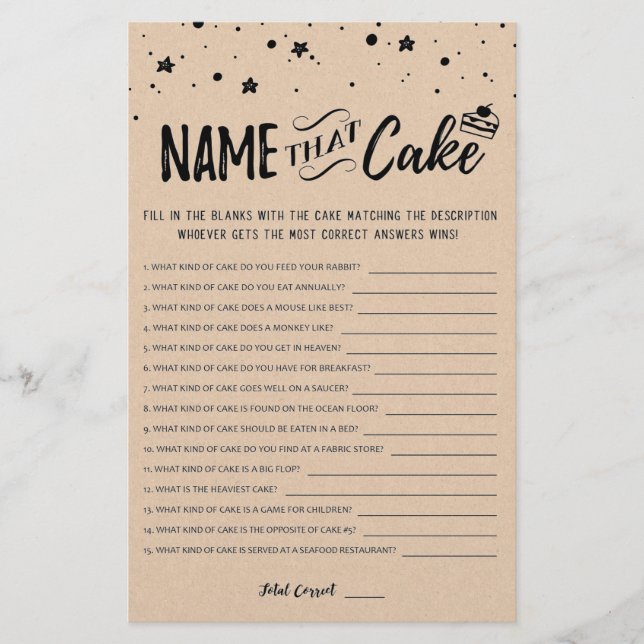 Dê um nome ao bolo Jogo da Bridal com Respostas (Frente)