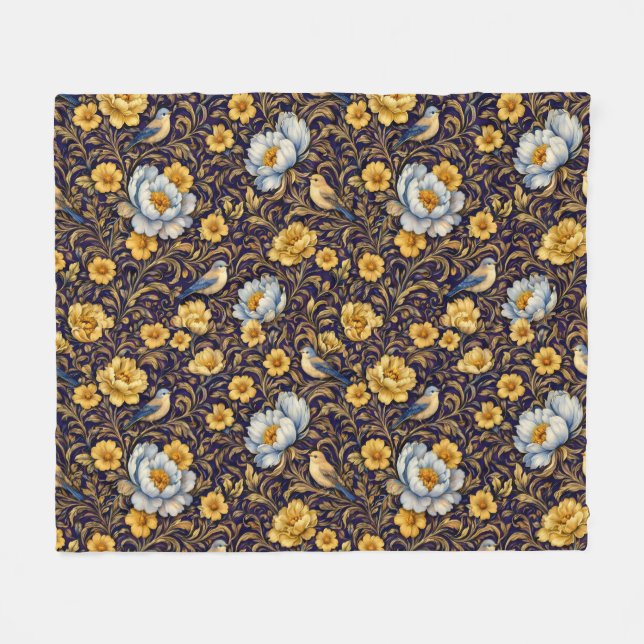 De Velo Altami Vintage Floral Birds Cobertor – Luxo Elegan (Frente (Horizontal))