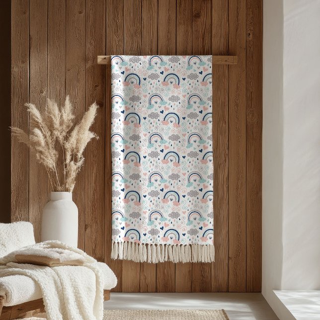 De Velo Cobertor Azul Marinho Rosa Pastel Elegante Boho Ac (Pastel Pink Navy Blanket Elegant Boho Cozy Gift)