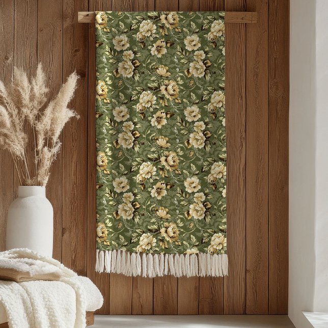 De Velo Cobertor Botânico Chic Verde Salvia e Estilo Doura (Chic Botanical Blanket Sage Green and Gold Style)