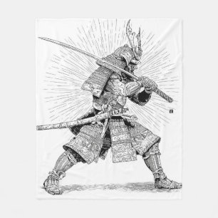 De Velo Cobertor com Desenho a Tinta do Samurai Guerreiro 