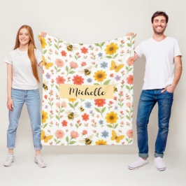 De Velo Cobertor Floral Abelha Nome Personalizado