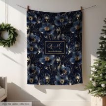 Cobertor Floral Dourado Marinho Moderno Estilo Nom