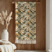 Cobertor Floral Dourado Verde Moderno Pastel Elega