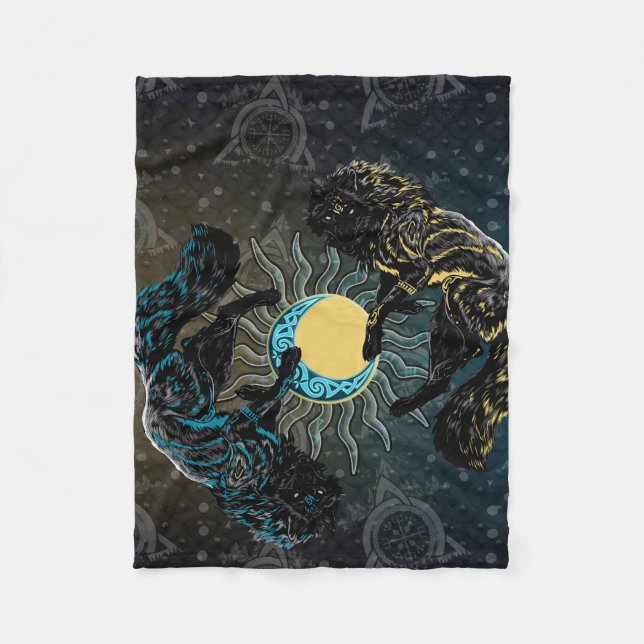 De Velo Cobertor Lobos Viking Sol Lua Mitologia Nórdica (Frente)