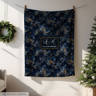 De Velo Cobertor Navy Personalizado Chic Flores Douradas P