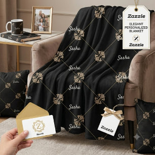 De Velo Cobertor personalizado com nome adulto dourado e p