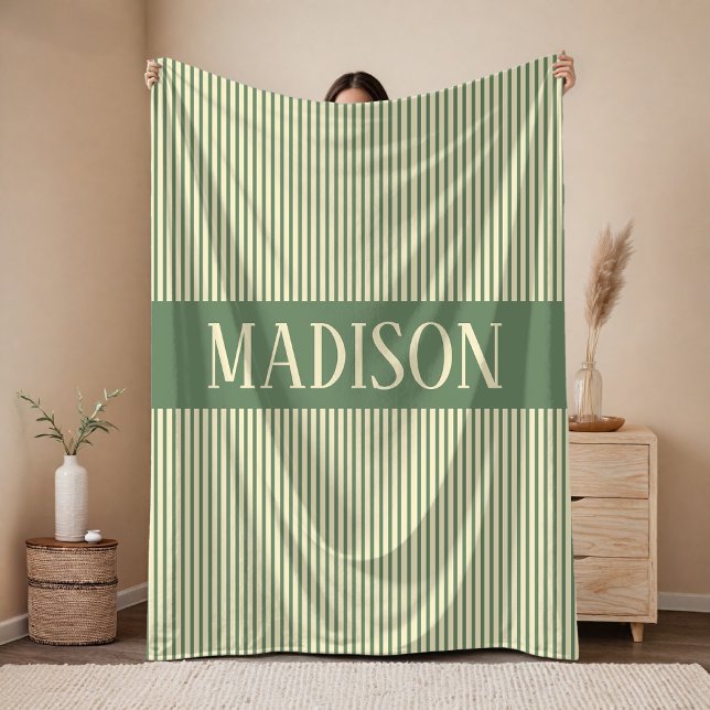 De Velo Cobertor Personalizado com Nome do Bebê Sage Prese (Striped Pattern Blanket Birthday Gift for Her, Personalized Wedding Blanket for Mr and Mrs)