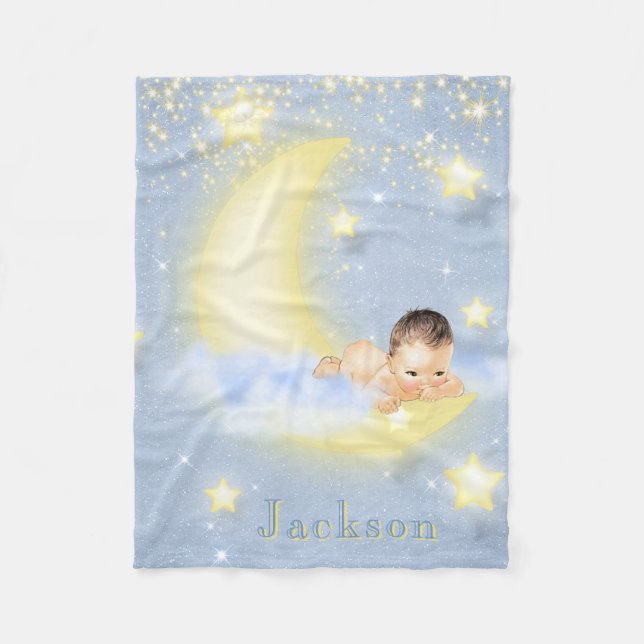 De Velo Cobertor Personalizado para Bebê Menino Lua e Estr (Frente)