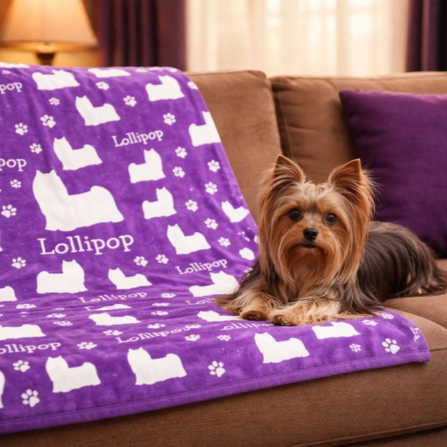De Velo Cobertor Personalizado Roxo Cachorro Yorkshire Yor (Yorkie Yorkshire Dog Purple Personalized Blanket)