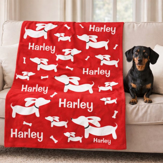 De Velo Cobertor Vermelho Personalizado para Dachshund  (Personalized dachshund blanket - red)
