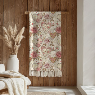 De Velo Cobertor Vintage Hearts Blush Rosas para Amantes