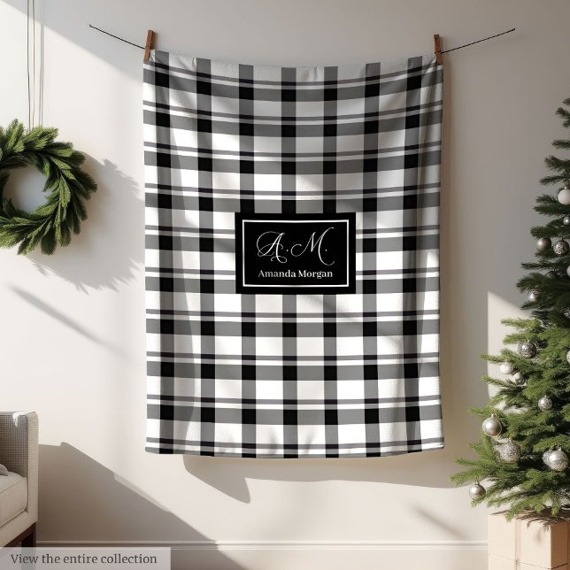 De Velo Cobertor Xadrez Monocromático da Moda Nome Persona (Trendy Monochrome Checkerred Blanket Custom Name Gift)