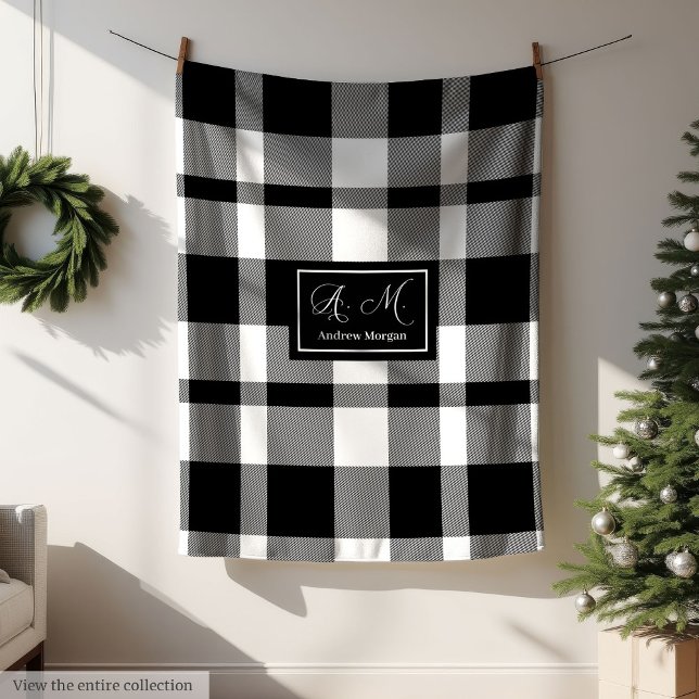 De Velo Cobertor Xadrez Preto e Branco Minimalista para Ho (Minimalist Black White Checkered Blanket for Men)